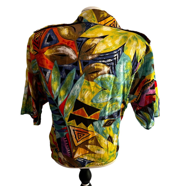 Vintage Howard Wolf Sz Large Womens Colorful Abstract Button Down Blouse