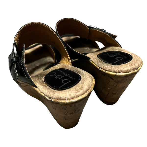 b.o.c. Black Leather Wedge Sandals Sz 7 Womens C17903 CIK12
