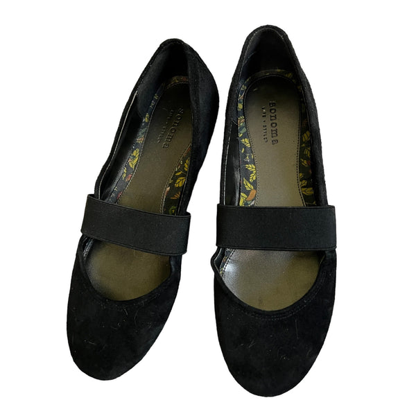 Sonoma Wanky Black Suede Leather Mary Jane Flats Sz 7.5 Cross Band Shoes