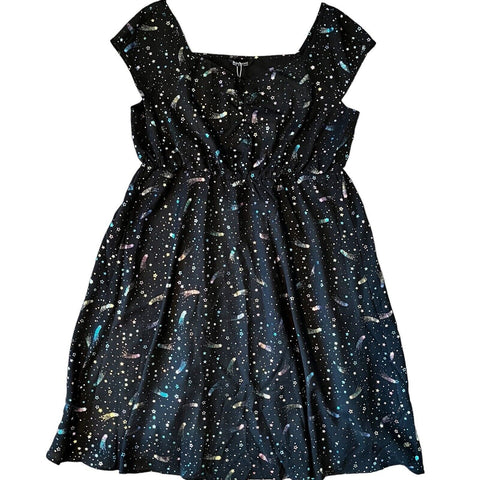 BloomChic NWT Multicolor Shooting Star Dress Sz 3XL (22/24) Womens Black Multi Color Metallic Elastis Waist