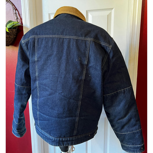 Vintage Field & Stream Actionwear Down Denim Jacket Sz M Mens Lined Corduroy Collar