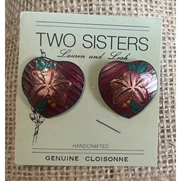 Vintage Two Sisters Genuine Porcelain, Hand-crafted Earrings, Rare, Chunky, Bold