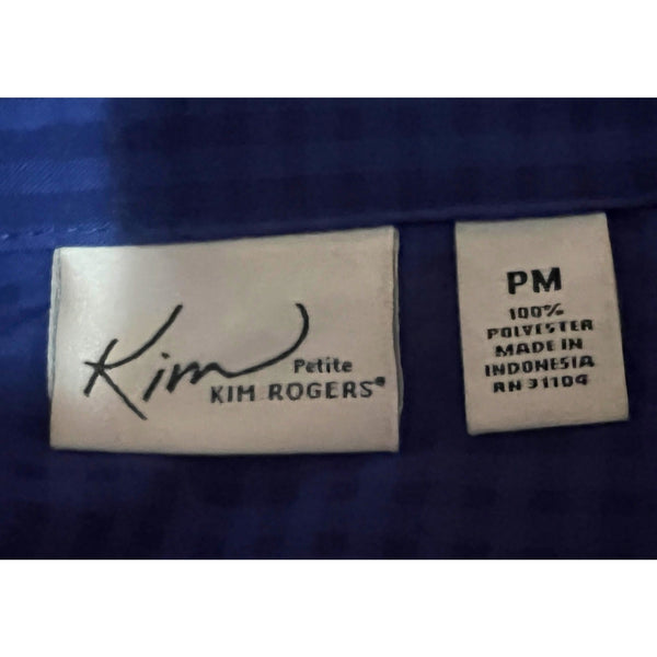 Kim Rogers Blue Plaid Blouse Sz Petite Medium Button Down Women's Cute Blouse