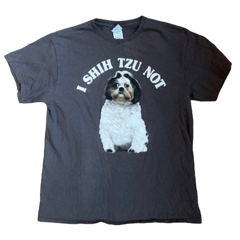I Shitzu Not Unisex Graphic Tee Sz L Grey with Dog Graphic