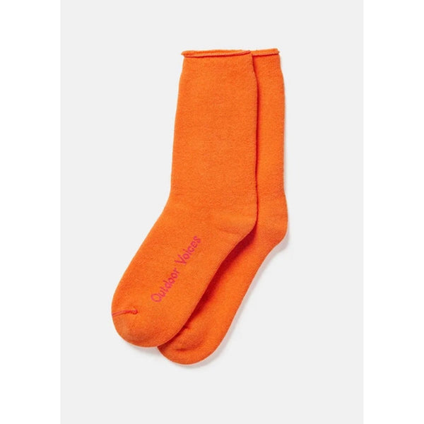 Outdoor Voices Comfort Plush Crew Socks Bundle 2 Pairs Orange & White