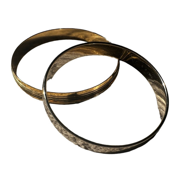 Bundle of 2 Bangle Bracelets Gold Molded with Smooth Silver Womens Cuff Bracelet