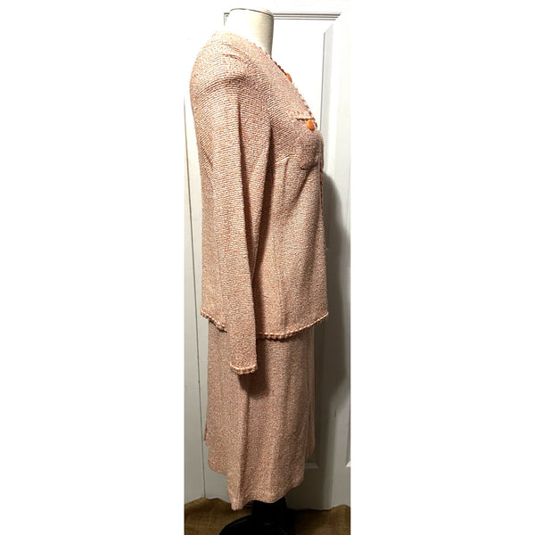 Vintage Waffle Knit Skirt Suit Set Sz M Womens by Miss Dorby Pink White Long Sleeve