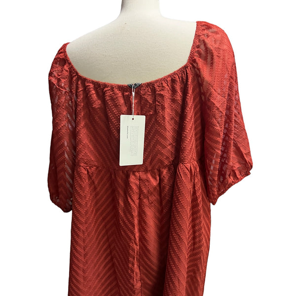 BloomChic NWT Textured Chevron Square Neck Midi Dress Sz 2XL (18/20) Womens Burnt Orange Short Sleeve