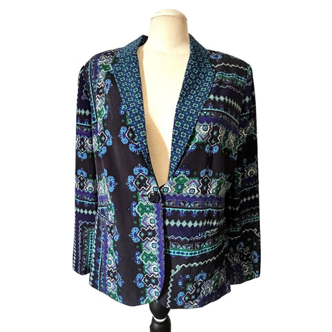 Chico's Paisley Geometric Collared Blazer Sz 3 (X Large) Womenss Long Sleeve Bright & Colorful