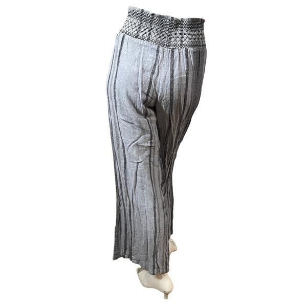 Indigo Rein Linen Blend Pants Sz L Blue Striped Boho Elastic Waist Trousers