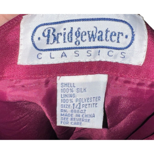 Vintage Bridgewater High Waisted 80's Silk Straight Leg Trouser Pants Sz 14 Petite Womens Burgundy