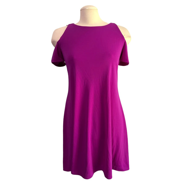 Ralph Lauren Purple Open Back & Shoulder Dress Sz 2 Womens Short Sleeve Knee Length