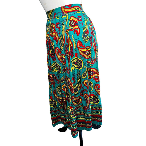 Vintage Chaus Colorful Geometric Pleated 90's Maxi Skirt Sz 14 Womens MultiColor