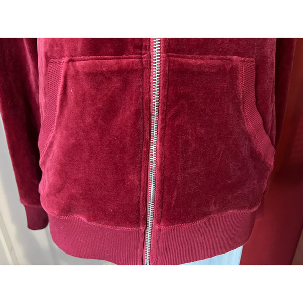 Michael Kors Red Velour Zip Up Sweater Sz M Womens with Front Pocket