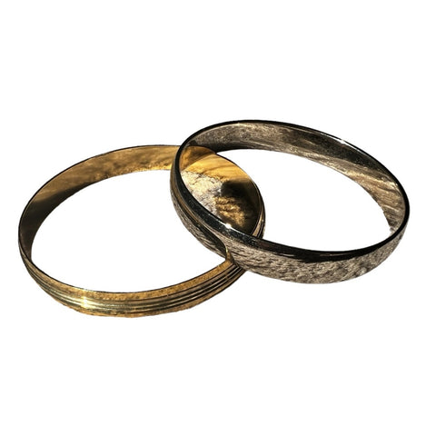Bundle of 2 Bangle Bracelets Gold Molded with Smooth Silver Womens Cuff Bracelet