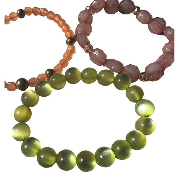 Bundle of 5 Vintage Beaded Bracelets Bangles Multi Color Fashion Costume Jewelry