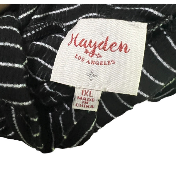 Hayden Los Angeles Ribbed Long Sleeve Hooded Blouse Sz 1XL Womens Oversized Black