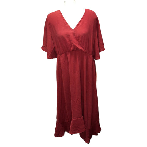 BloomChic NWT Plain V Neck Ruffle Hem Flutter Short Sleeve Dress Sz XL (14/16) Womens Mauve Pocket Dresses