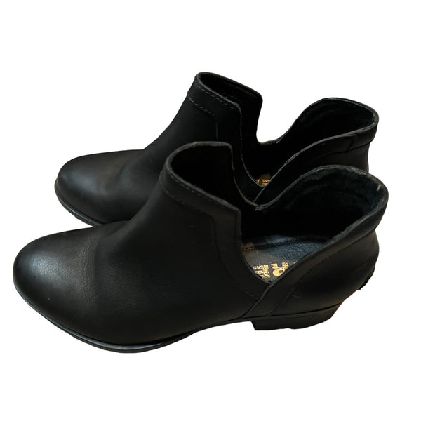 Sorel Blackn NL3160 Leather Heeled Ankle Boots 8.5 Womens Black 1.5" Chunky Heel Leather