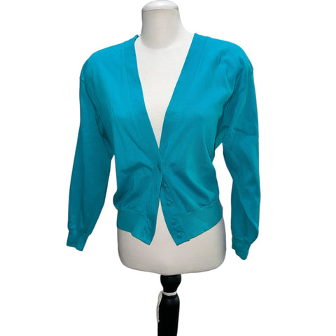 Vintage Land's End Button Front Deep VNeck Long Sleeve Cardigan Sz S Womens Bright Blue Soft Casual Cotton