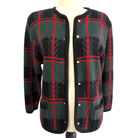 Vintage Plaid Cardigan Sz Medium Womens by Crystal Kobe Button Front Sweater