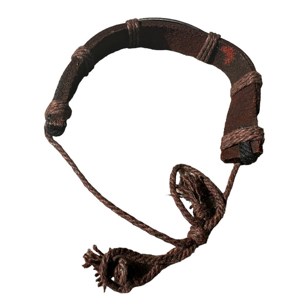 Leather Yin Yang Peace Sign Adjustable Cuff Bracelet Boho with Metal Pendant