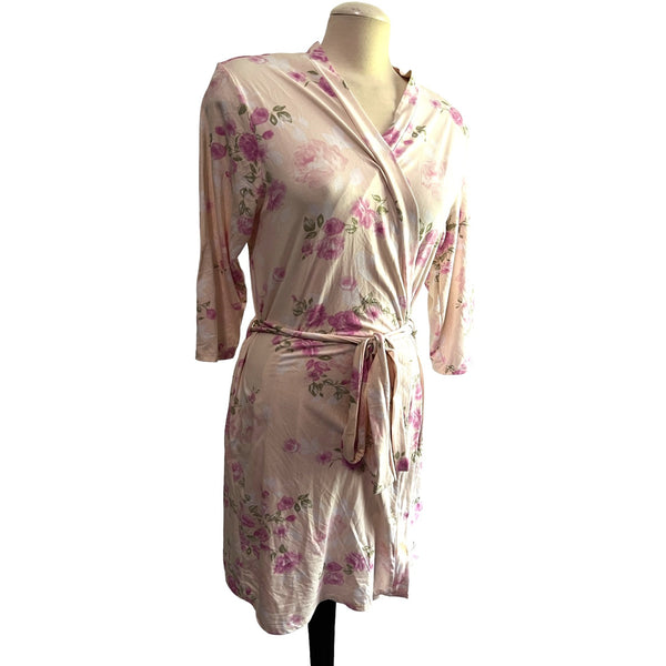 Laura Ashley Soft Pink Floral Bath Robe Sz Large Womens Light 3/4 Sleeve