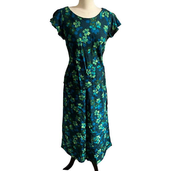Vintage Karin Stevens Blue Green Floral Skirt Set Sz 10 Womens Short Sleeve