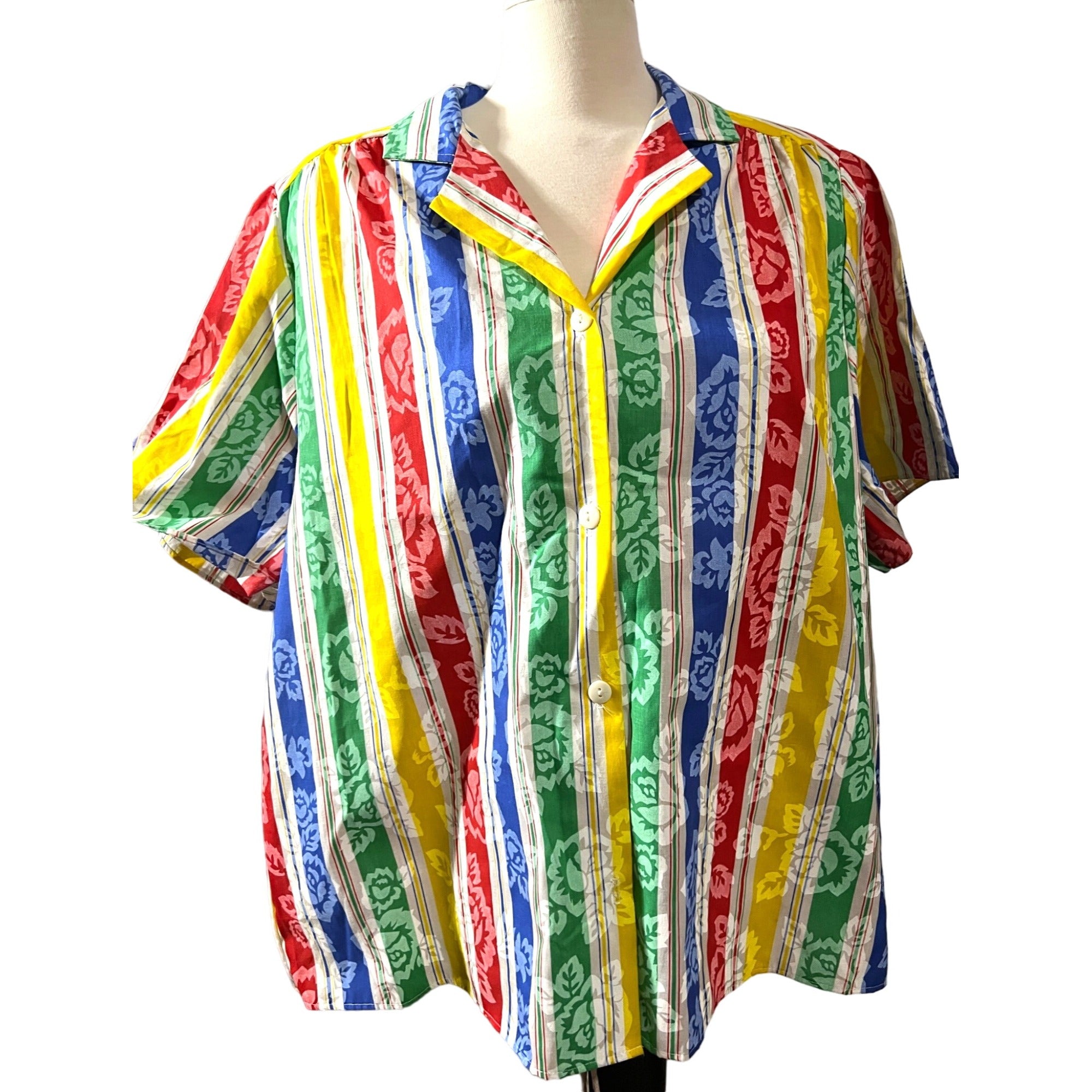 Vintage MS. Tops California Sz 42 Striped Shirt Sz Large/XLarge Women's Colorful Button Down