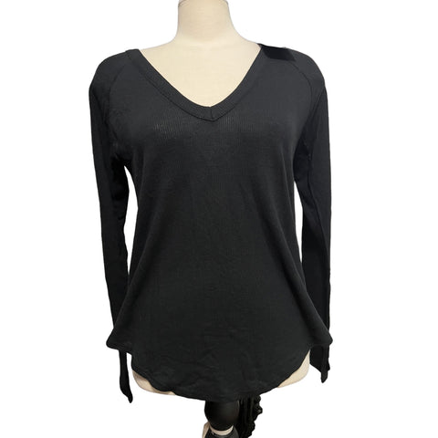 Chaser NWT VNeck Soft Waffle Knit Casual Shirt Sz S Womens Black Long Sleeve Light