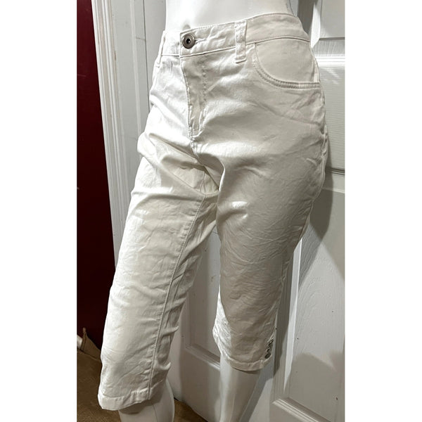 Baccini White Cropped Pants Womens Sz 8 with Side Buttons on Legs