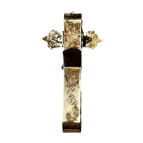 Vintage Molded Metal Cross Bookmark Silver & Gold 3" Tall Double Hook