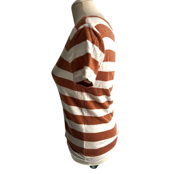 Madewell Striped Short Sleeve Sweater Sz M Womens Brown & White Soft