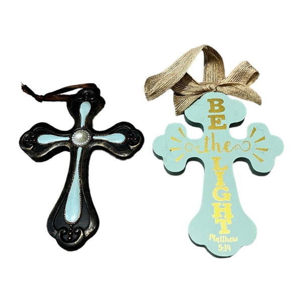 Bundle of 2 Wooden Cross Decor Jeweled Cross with "Be the Light" Cross