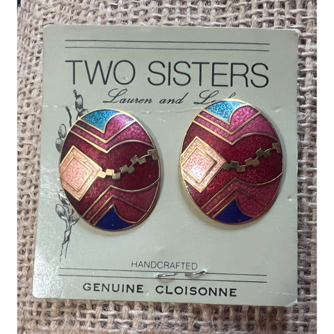 Vintage Two Sisters Hand Crafted Porcelain Earrings Pearlized Shimmer