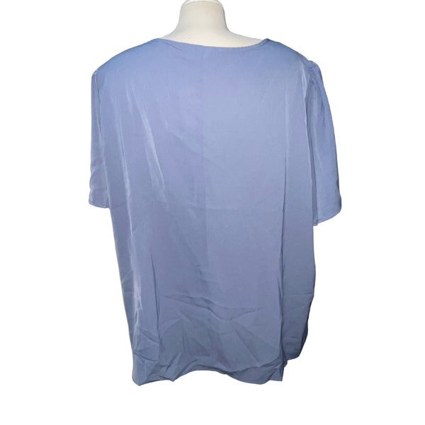 BloomChic NWT Solid Pleated Detail Keyhole Puff Sleeve Blouse Sz 4XL (26) Womens Dusty Blue Light Shirt