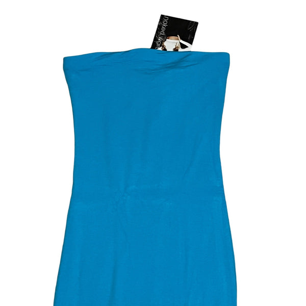 Naked Wardrobe NWT Meant Tu-Be Strapless Sculpting Midi Bodycon Dress Sz S Womens Bright Blue Compression