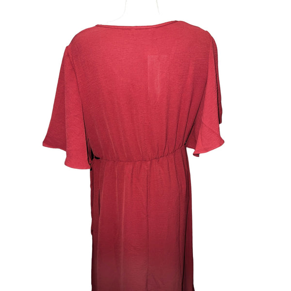 BloomChic NWT Plain V Neck Ruffle Hem Flutter Short Sleeve Dress Sz XL (14/16) Womens Mauve Pocket Dresses