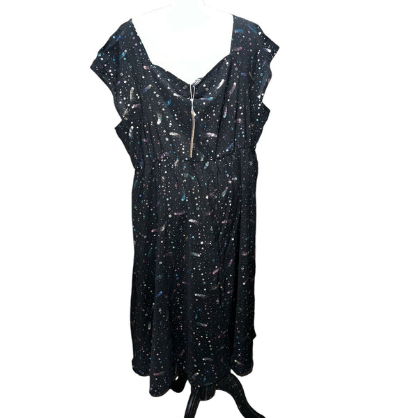 BloomChic NWT Multicolor Shooting Star Dress Sz 3XL (22/24) Womens Black Multi Color Metallic Elastis Waist