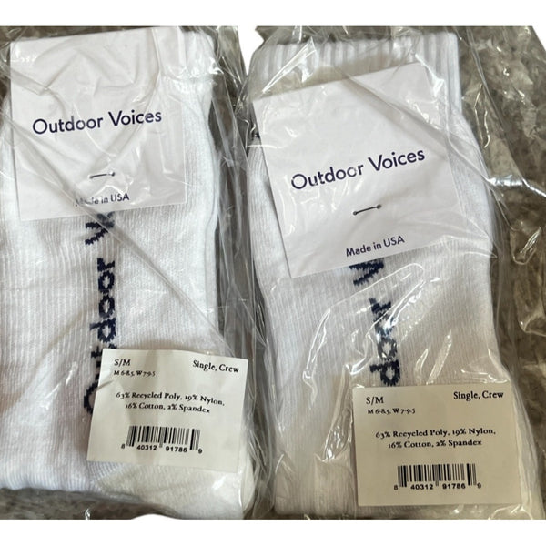 New Outdoor Voices Comfort Plush Crew Socks Bundle 2 Pairs White Peace Sign