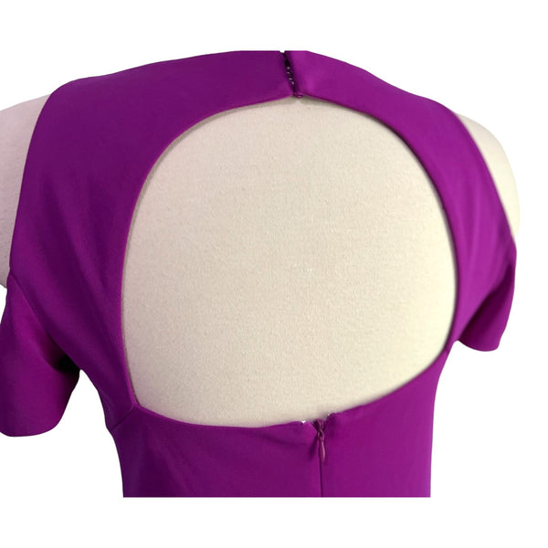 Ralph Lauren Purple Open Back & Shoulder Dress Sz 2 Womens Short Sleeve Knee Length