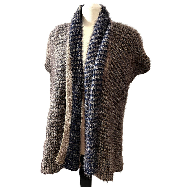 Womens Woven Wide Knit Fuzzy Reversible Cardigan Unsized Fits Appx L/XL