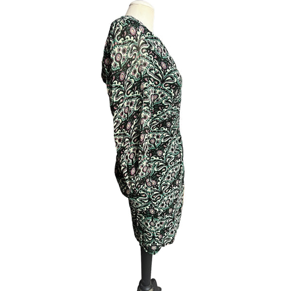 NWT ba&sh Fanny Dress Sz M Womens Green Paisley 3/4 Sleeve Mini Dress