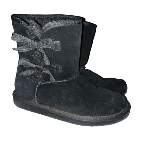 Ugg Koolaburra Bow Side Suede Boots Sz 5 Womens Black Fleece Lined 1019372
