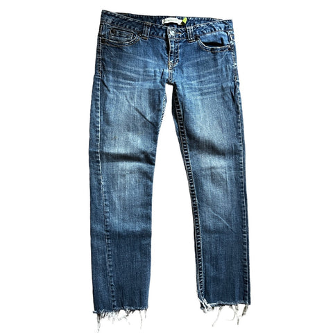 aeropostale Low Rise Raw Hem Skinny Jeans Sz 7/8 Short Womens Medium Wash