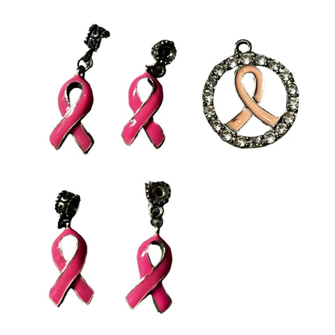 Bundle of 5 Breast Cancer Awareness Charms for Necklace and Jewelry Craft Making