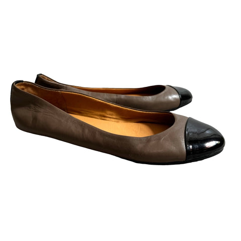 Franco Sarto Zippy  Round Toe Leather Flat Shoes Sz 8.5 M Tan & Brown