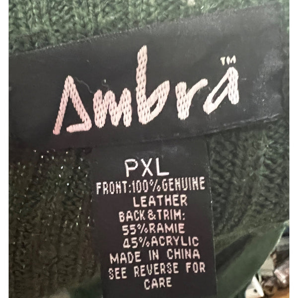 Vintage Ambra Green Leather Patchwork Vest Sz Petite XL Womens Sleeveless