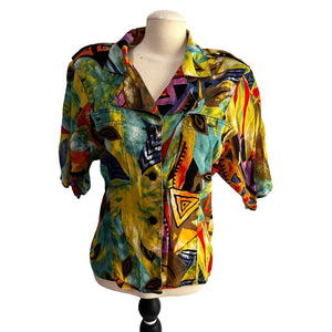 Vintage Howard Wolf Sz Large Womens Colorful Abstract Button Down Blouse