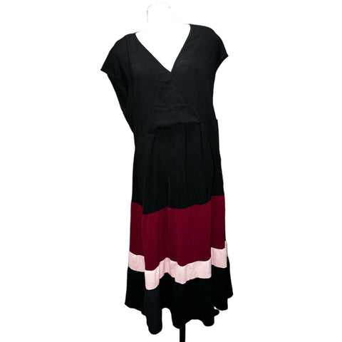 BloomChic NWT Colorblock Contrast Pocket Wrap Flutter Tiered Tank Dress Sz XL (14/16) Womens Black & Pink